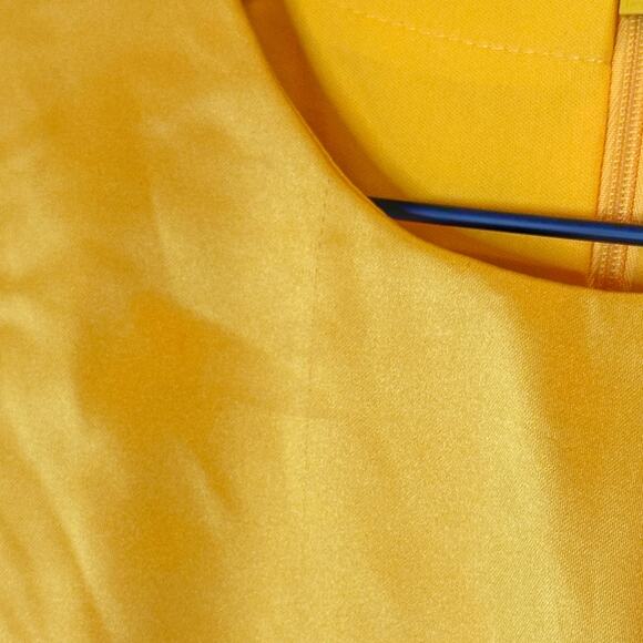Ieena for Mac Duggal Asymmetrical Draped Long Sleeve Mini Dress - Marigold - 8 - Picture 8 of 10
